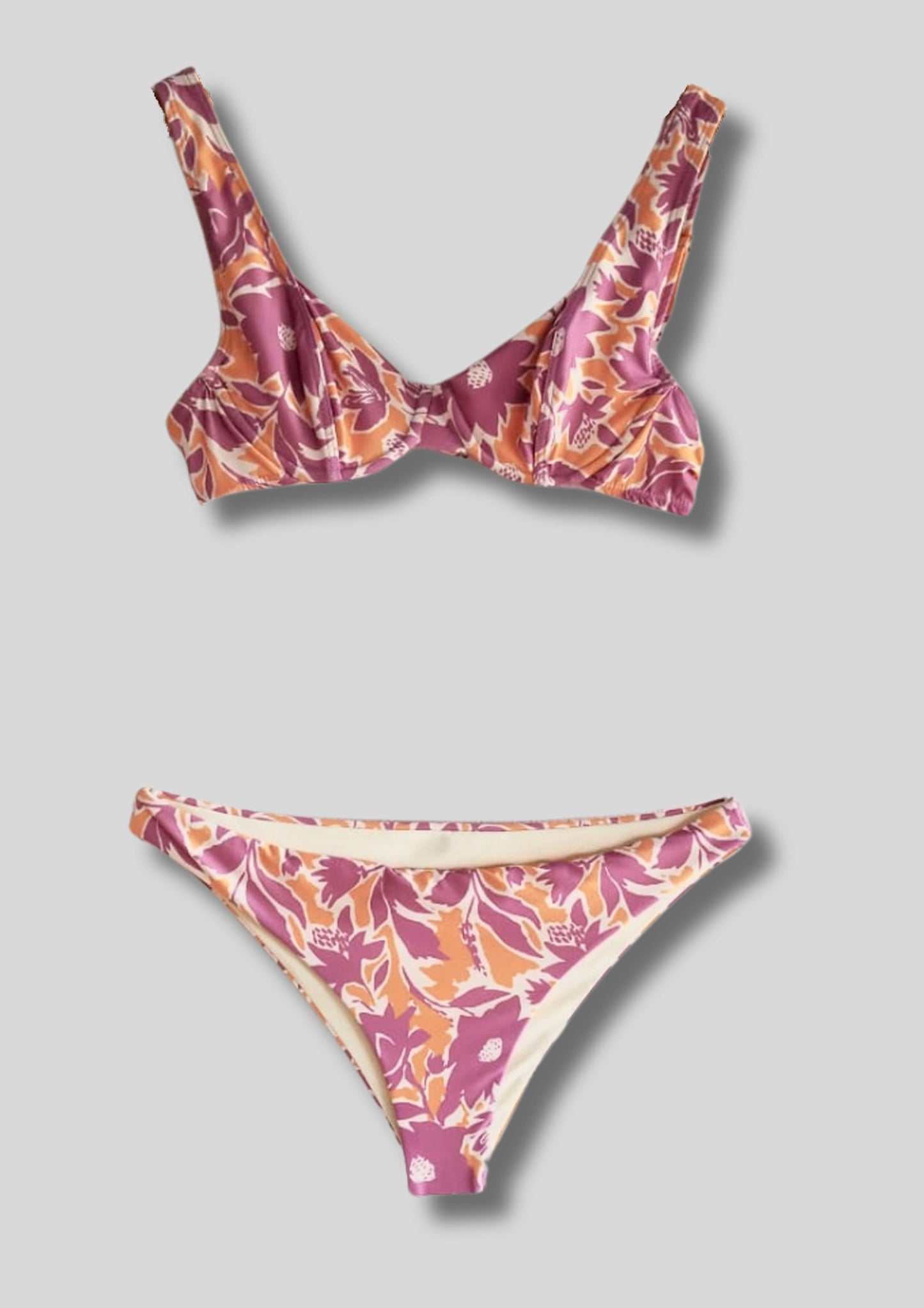 Bikini Lorenza sculpt orange & pink print
