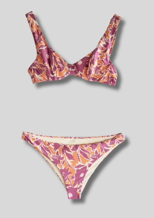Bikini Lorenza sculpt orange & pink print
